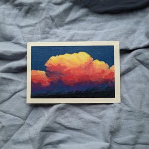 オリジナル絵画 | 夕焼け雲 | ポストカードに手描きされたアクリル画