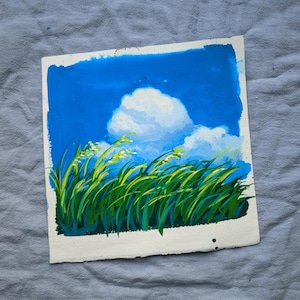 オリジナル絵画 | 夕焼け雲 | ポストカードに手描きされたグアッシュ