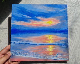 アクリル製夕焼けの海の絵画 | オリジナル手描き 4