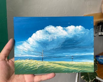 Cloudscape Gouache Painting | Wall Art | Hand-Painted on Paper | Original Artwork (5x7inch)