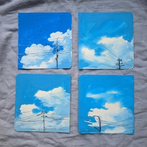 オリジナル絵画 | 青空 | ガッシュ手描きポストカードセット 4枚