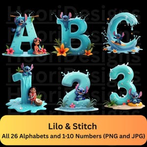 Disney Lilo And Stitch letters Png and jpg, Stitch Family Graphic numbers Png, Lilo & Stitch Party Font Png, Png and jpg