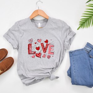 Love Tee Shirt, Romantic Tee, Couples Gift Shirt, Heart Print Tee, Valentine&#39;s Day Gift, Matching Love Outfit,  Unisex Garment-Dyed T-shirt