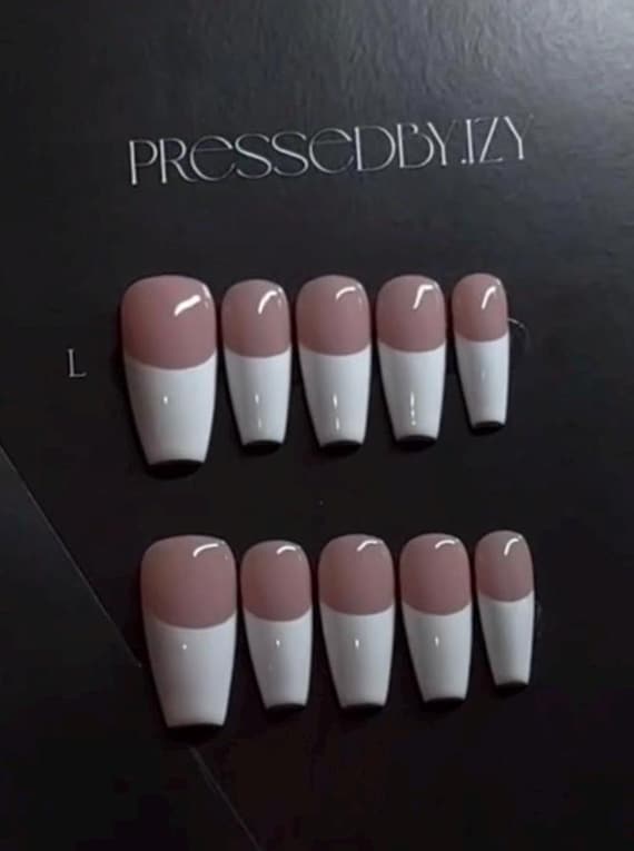 Deep French tip|Press on square|handmade Luxury press ons|handmade| y2k French nails|brown nails|3d nail design|airbrush press on short