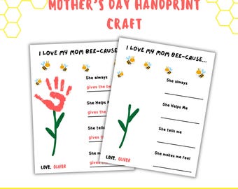 Mothers Day Handprint Artwork, Mothersday Crafts, Kindergarten Activity,  Mom Questionnaire Print