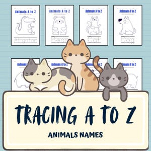 Atividades de Rastreamento de Nomes de Animais para o Jardim de Infância – Prática de Caligrafia de A a Z com Imagens Divertidas de Animais | Atividades com o Alfabeto para Imprimir