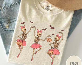 Comfort Colors® Tanzendes Skelett Shirt, Halloween Shirt, Retro Halloween Shirt, Kürbis Shirt, Oktober Party Geschenk