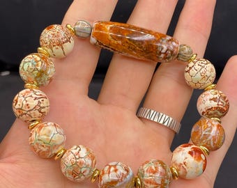 Vintage Agate Beaded Bracelet: Antique Aqeeq Gemstone Jewelry