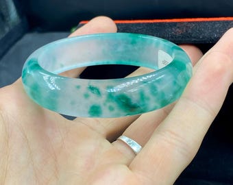 本物の認定を受けたホワイトグリーン翡翠55mmバングルブレスレット
