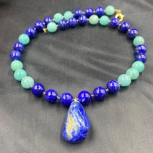 natural lapis and amazinite stone combine beautifull necklaces