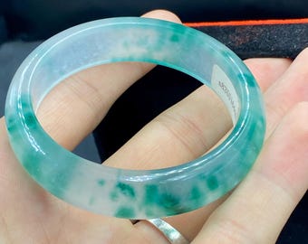 本物の認定を受けたホワイトグリーン翡翠55mmバングルブレスレット