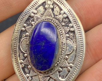 Vintage Lapis Lazuli Sterling Silver Pendant - Afghanistan Design