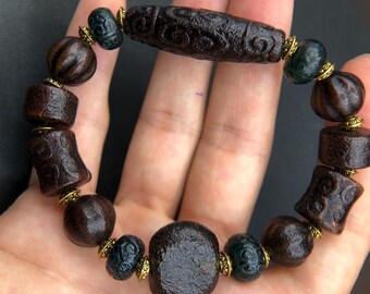 Vintage Agate Beaded Bracelet: Antique Aqeeq Gemstone Jewelry
