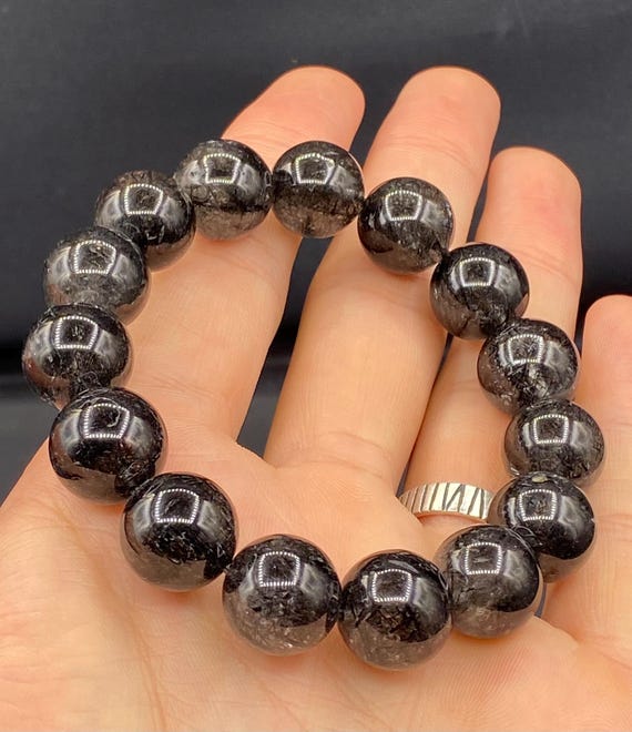 ブラックルチルクォーツブレスレット：15.5mm グラウンディング