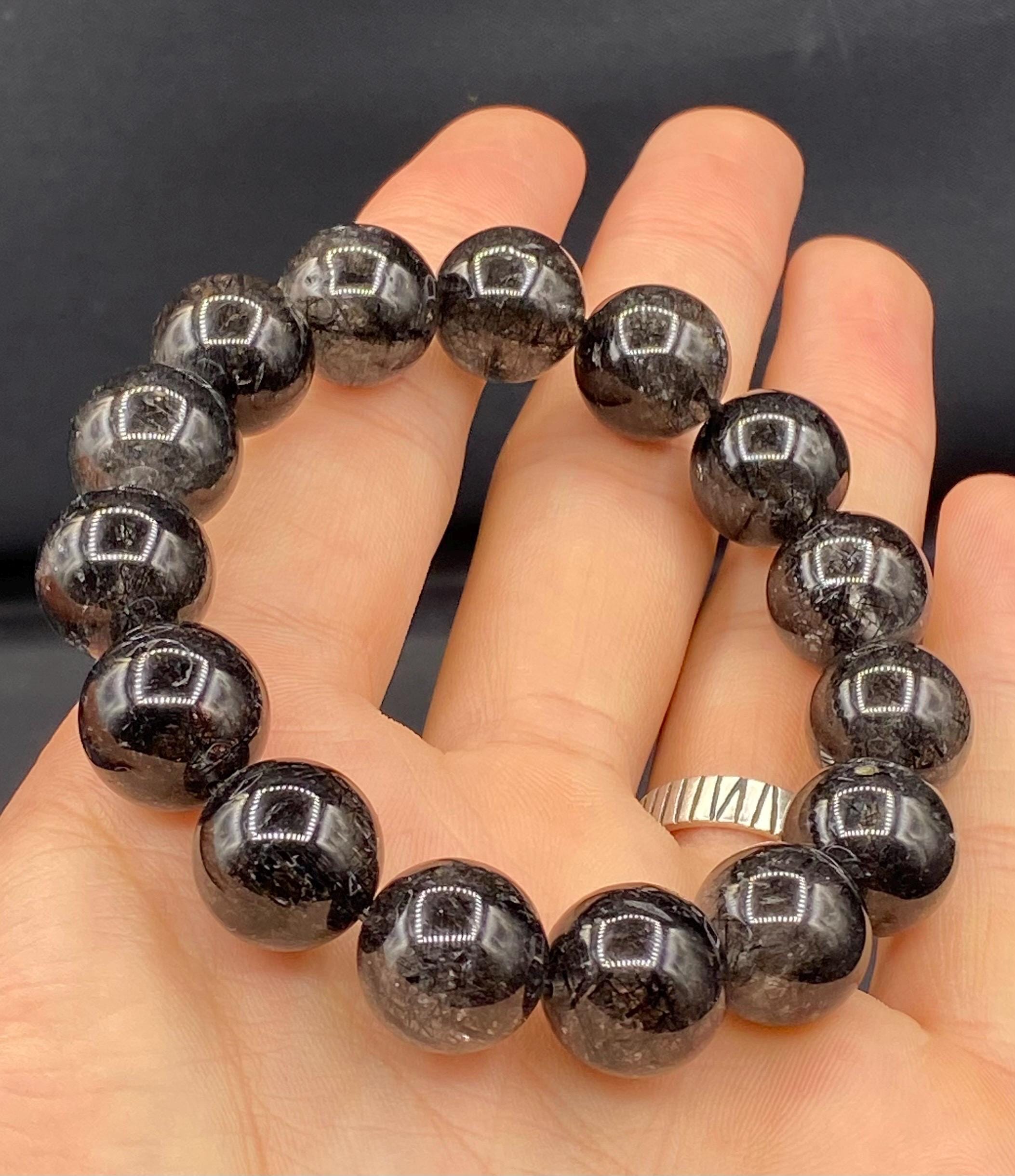 ブラックルチルクォーツブレスレット：15.5mm グラウンディング
