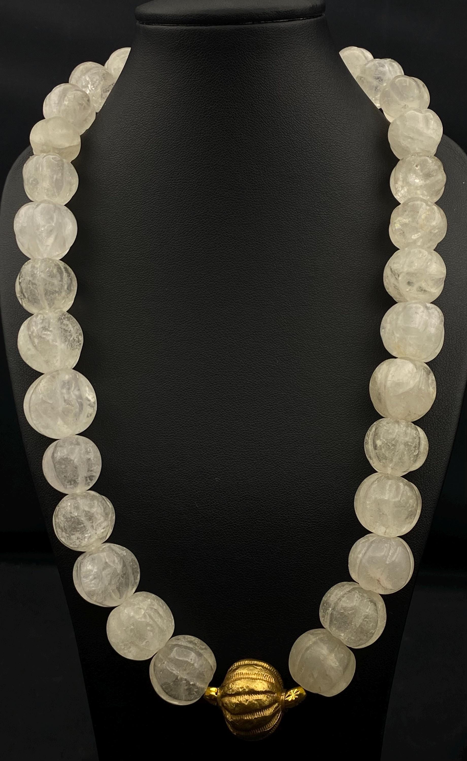 Vintage Crystal Bead Necklace - Gold Plated Brass Accent