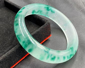 本物の認定を受けたホワイトグリーン翡翠55mmバングルブレスレット
