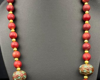 Collier Vintage Années 1950-1970 En Perles De Corail Rose Naturel - Longueur 41 Cm
