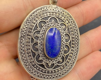 Vintage Lapis Lazuli Sterling Silver Pendant: Afghanistan Fine Jewelry