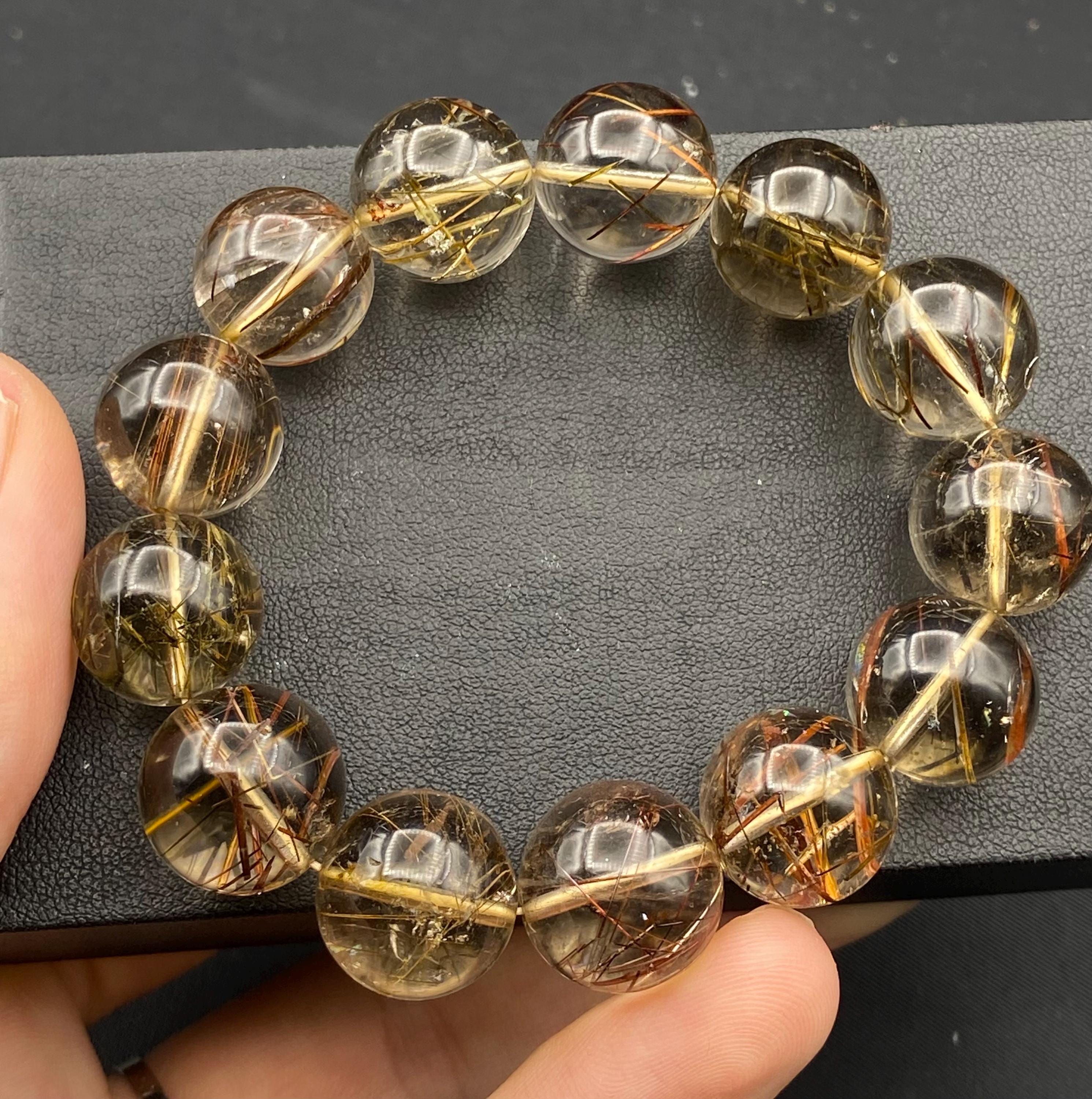 ＊unisex rutile quartz＆karennsilverブレスレット Golden Rutile Quartz Bracelet: Elegant Healing Crystal (15.5mm) - Etsy