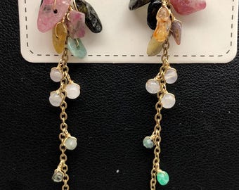 Handcrafted Tourmaline Bead Earrings: Multi-Colored Gemstone Jewelry