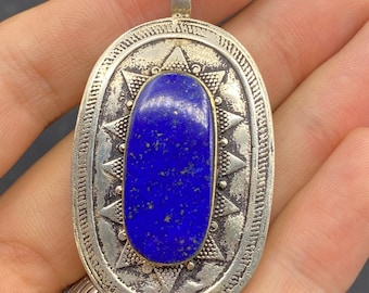 Vintage Lapis Lazuli Sterling Silver Pendant - Afghanistan Design