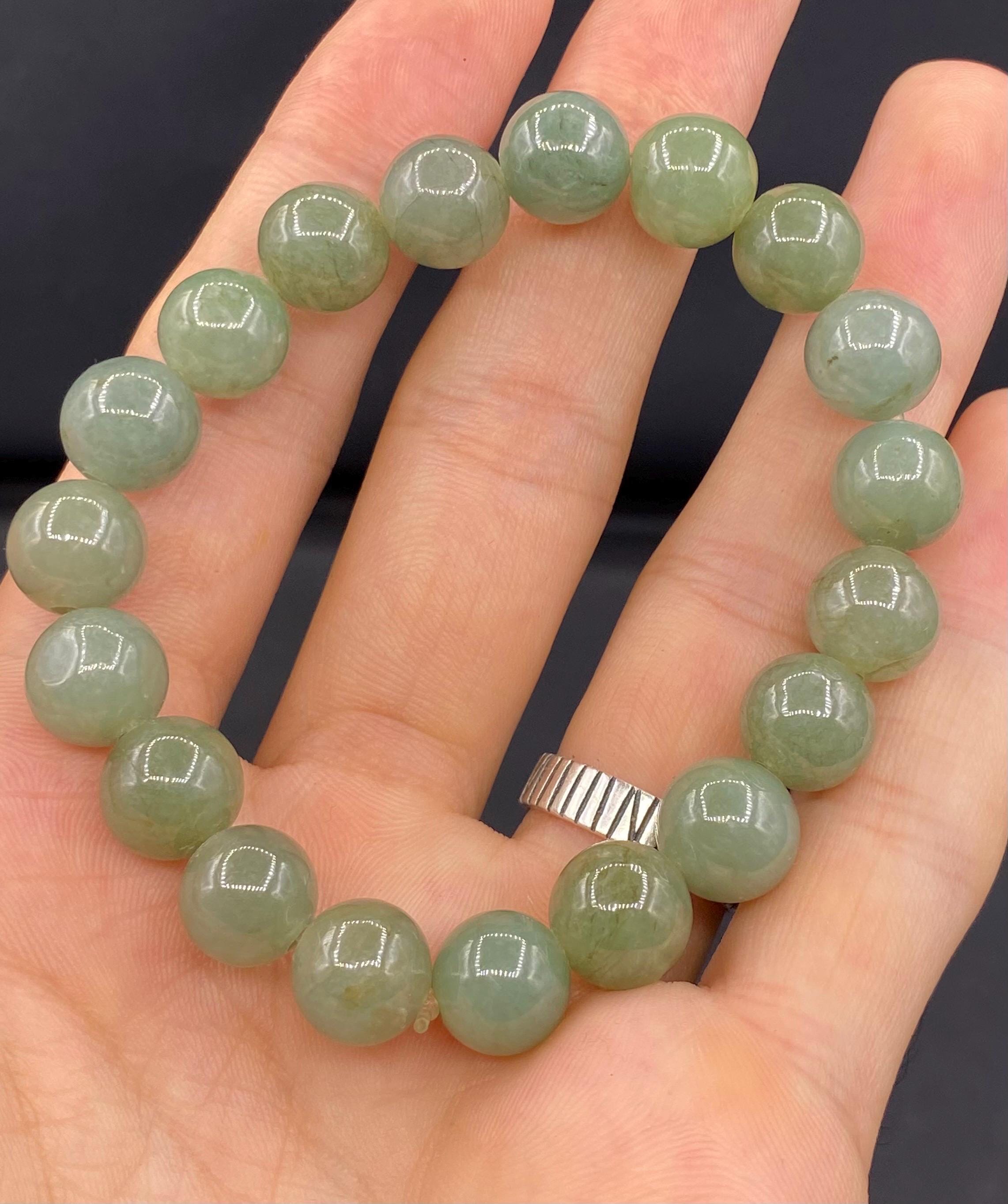 天然翡翠ビーズブレスレット：12mm研磨宝石 - Etsy 日本