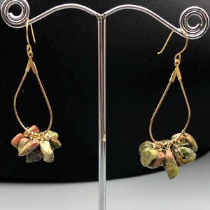 Elegant Unakite Gemstone Earrings: Green & Peach Hues