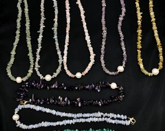 Natural Chip Beads Multi Gemstone Necklace With Fresh Water Pearl