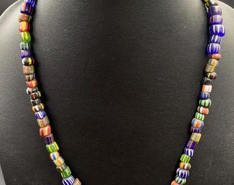 MultiColor Chevron African Glass Bead Necklace