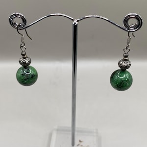 Ruby Zoisite Earrings: Elegant Round Gemstone Dangle Earrings