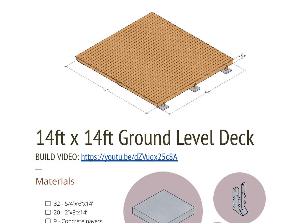 14ft X 14ft Ground Level Deck Plans (PDF Download) - Etsy