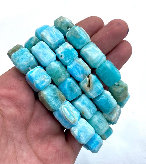 Blue Aragonite Beaded Bracelet: Rare Gemstone Jewelry From