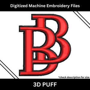 BB Monogram 3D bladerdeeg borduurontwerp, machineborduurbestand, direct downloaden, logo honkbalhoed