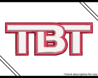 May include: A digitally embroidered design with the letters "TBT" in white, outlined in red. The text "Digitized Machine Embroidery Files" is at the top, and "3D PUFF" is at the bottom. The design is on a white background.