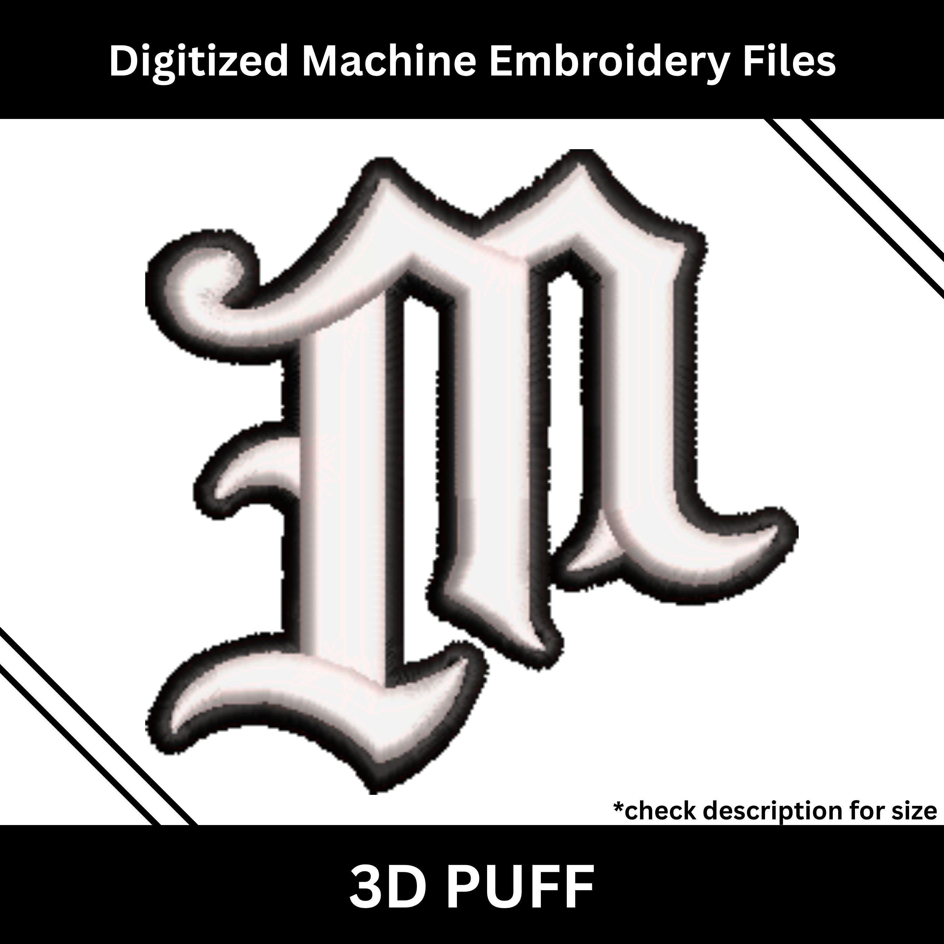 3D Old English Roman Font Alphabets A To Z Size 3 Inches Black Embroid