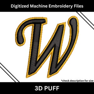 W Monogram Puff Embroidery Design | 3D Machine Embroidery File | Digital Download