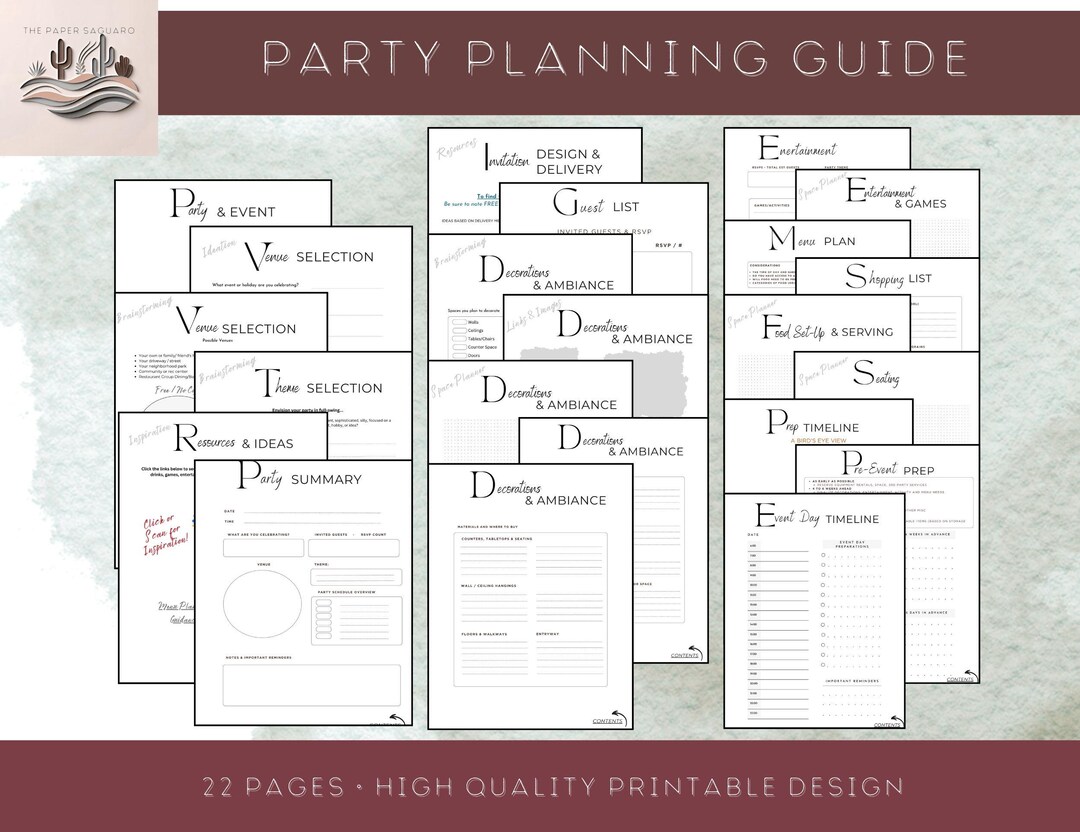Party & Event Planning Guide: PDF Printable Format for at Home Printing ...