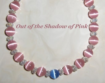 Crystal and Cat's Eye Breast Cancer Stretch  Bracelet