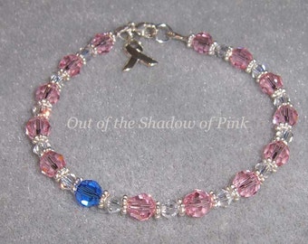 Male Breast Cancer Awareness Swarovski Bracelet .925 Sterling Silver Style 1004
