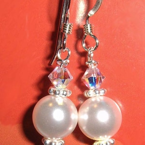Bride, Bridesmaid Pearl and Crystal Earrings image 1