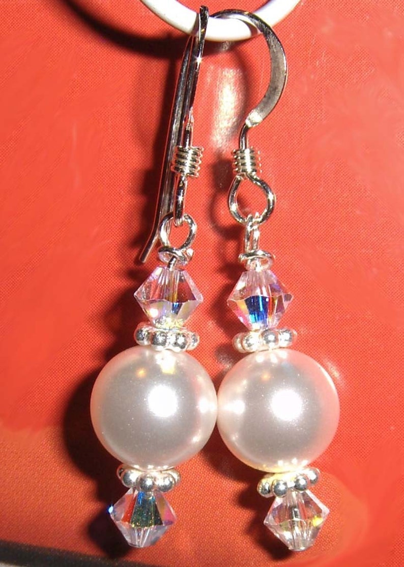 Bride, Bridesmaid Pearl and Crystal Earrings image 1