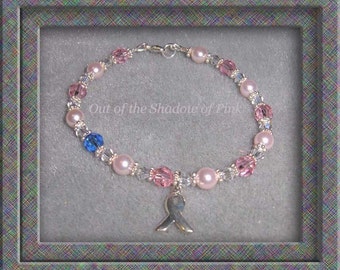 Swarovski Crystals and Pearl Breast Cancer Bracelet, .925 SS