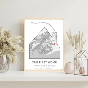 Personalised First Home Map Print – Custom New Home Decor
