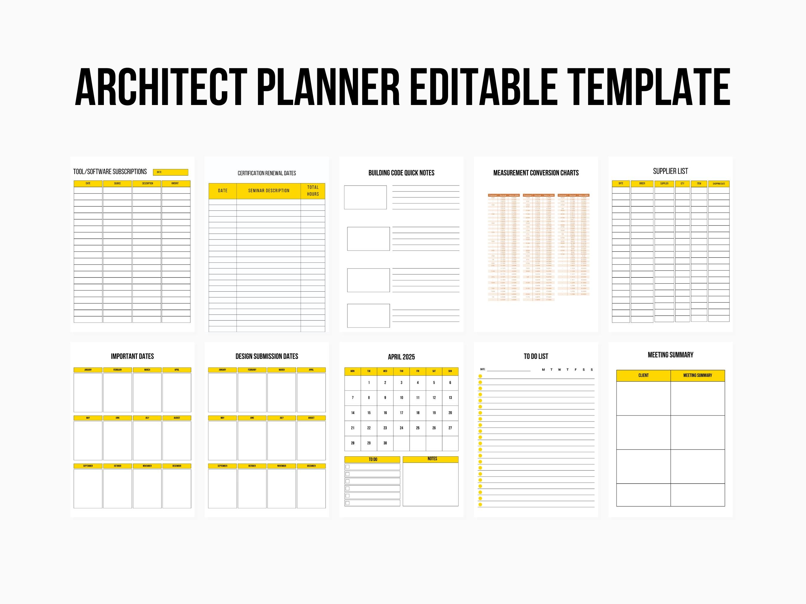 Editable Architect Planner Template Project Design Management Planner ...