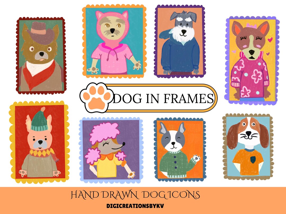 Random Dog Frames Dogs in Frames Clip Art PNG | Dog Breed Portrait Frames | 300 DPI ...