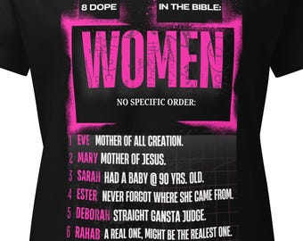 8 Dope Frauen in der Bibel, Damen T-Shirt, Damen Geschenk, christliche Bekleidung, Grafik-T-Shirt, Glaubensbekleidung
