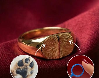 Fingerprint Signet Ring, Personalized Memorial Jewelry, Father’s Day Gift, Pet Ring, Cat Paw Ring