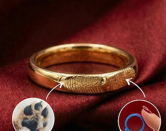 Fingerprint wedding band, personalized wedding band, dog nose print ring, couple gift, boyfriend gift, Mother's Day gift