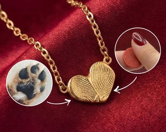 Personalized heart print necklace, baby or pet fingerprint jewelry, handmade emotional keepsake gift, thumbprint jewelry
